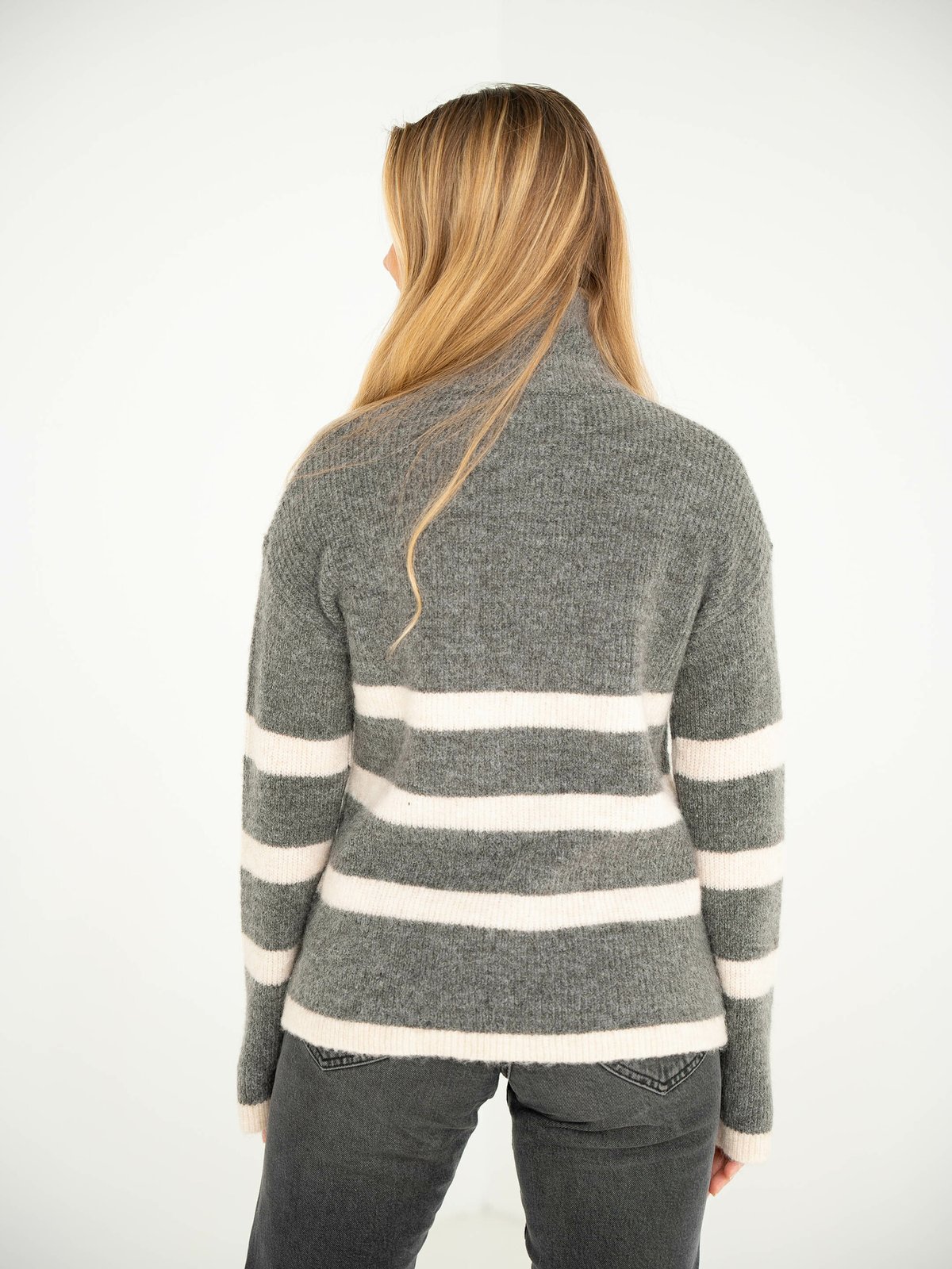 Selected Femme Maline Long Sleeve Knit Half Zip Medium Grey Melange Birch