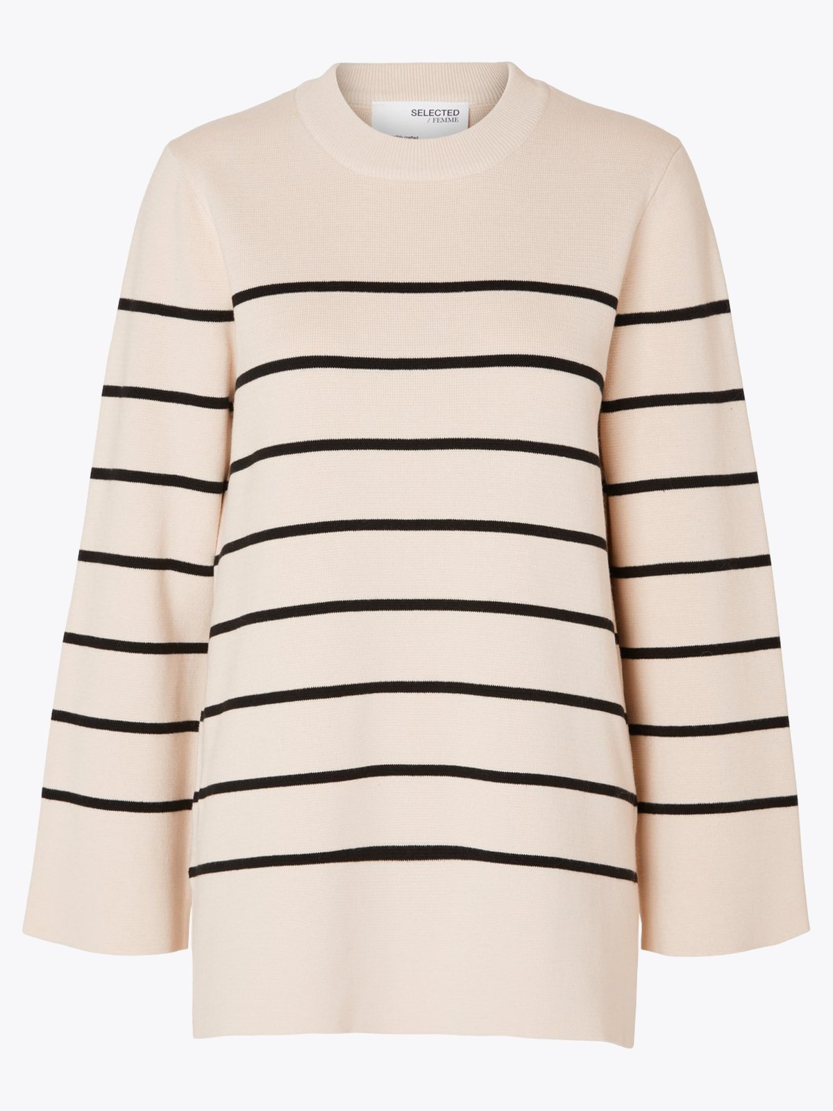 Selected Femme Liva Long Sleeve Long Knit O-Neck Birch Black