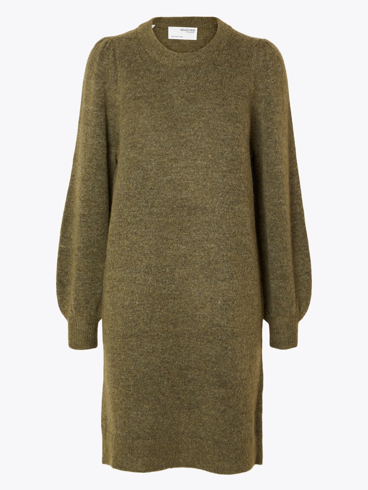 Selected Femme Mola Mia Long Sleeve Knit Dress Dusky Green Melange