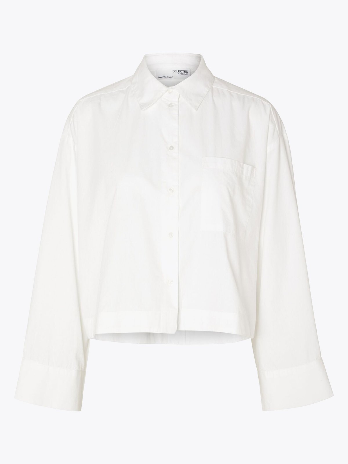 Selected Femme Astha Long Sleeve Cropped Boxy Shirt Bright White