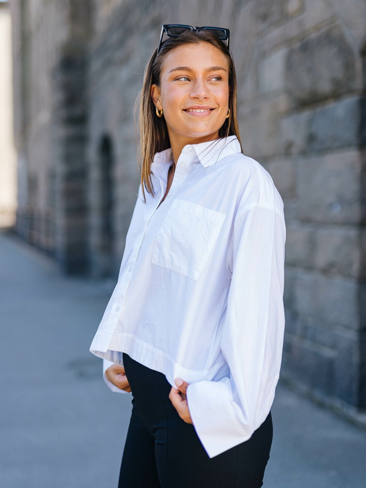 Selected Femme Astha Long Sleeve Cropped Boxy Shirt Bright White