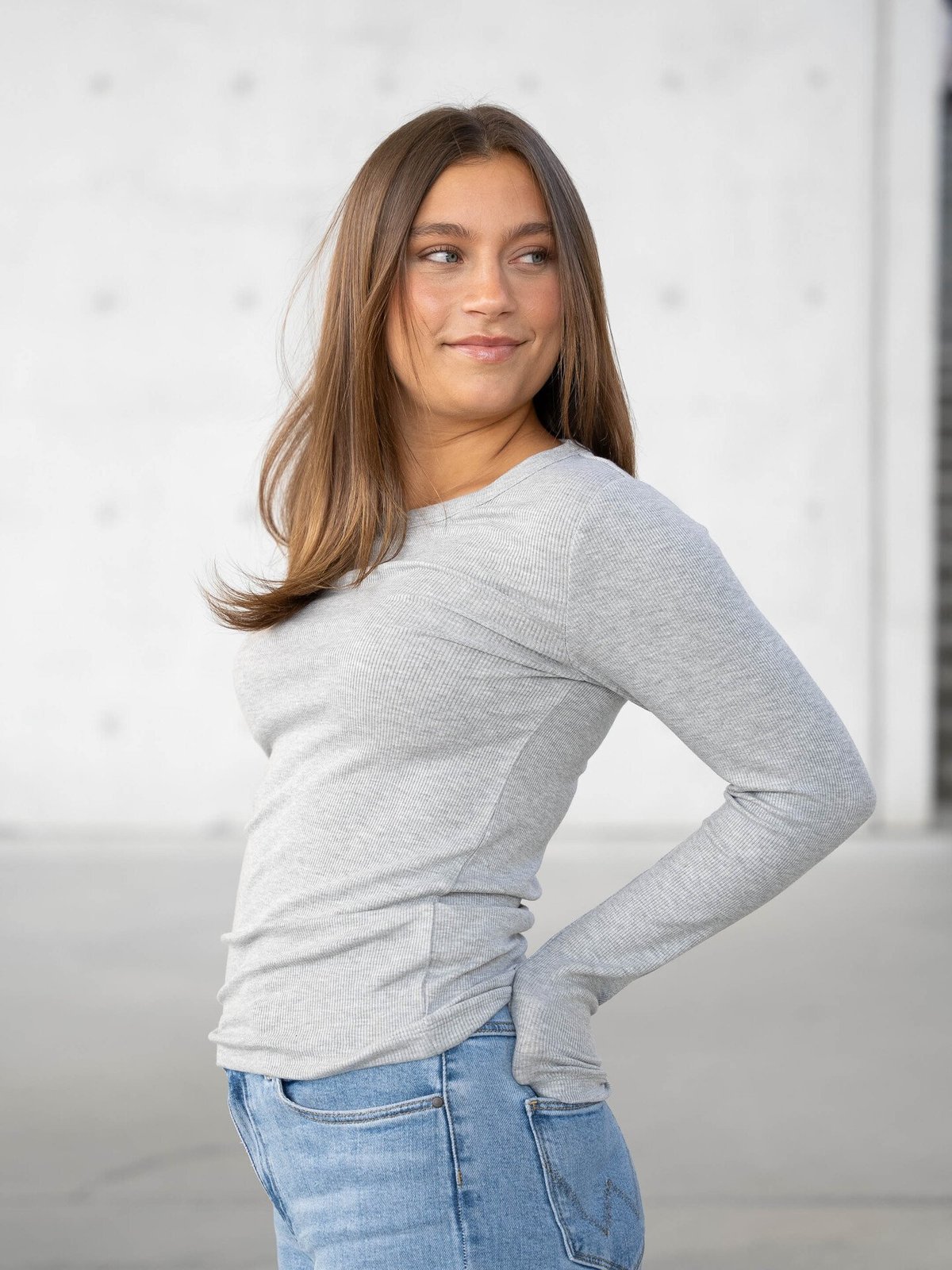 Selected Femme Dianna Long Sleeve O-Neck Top Light Grey Melange