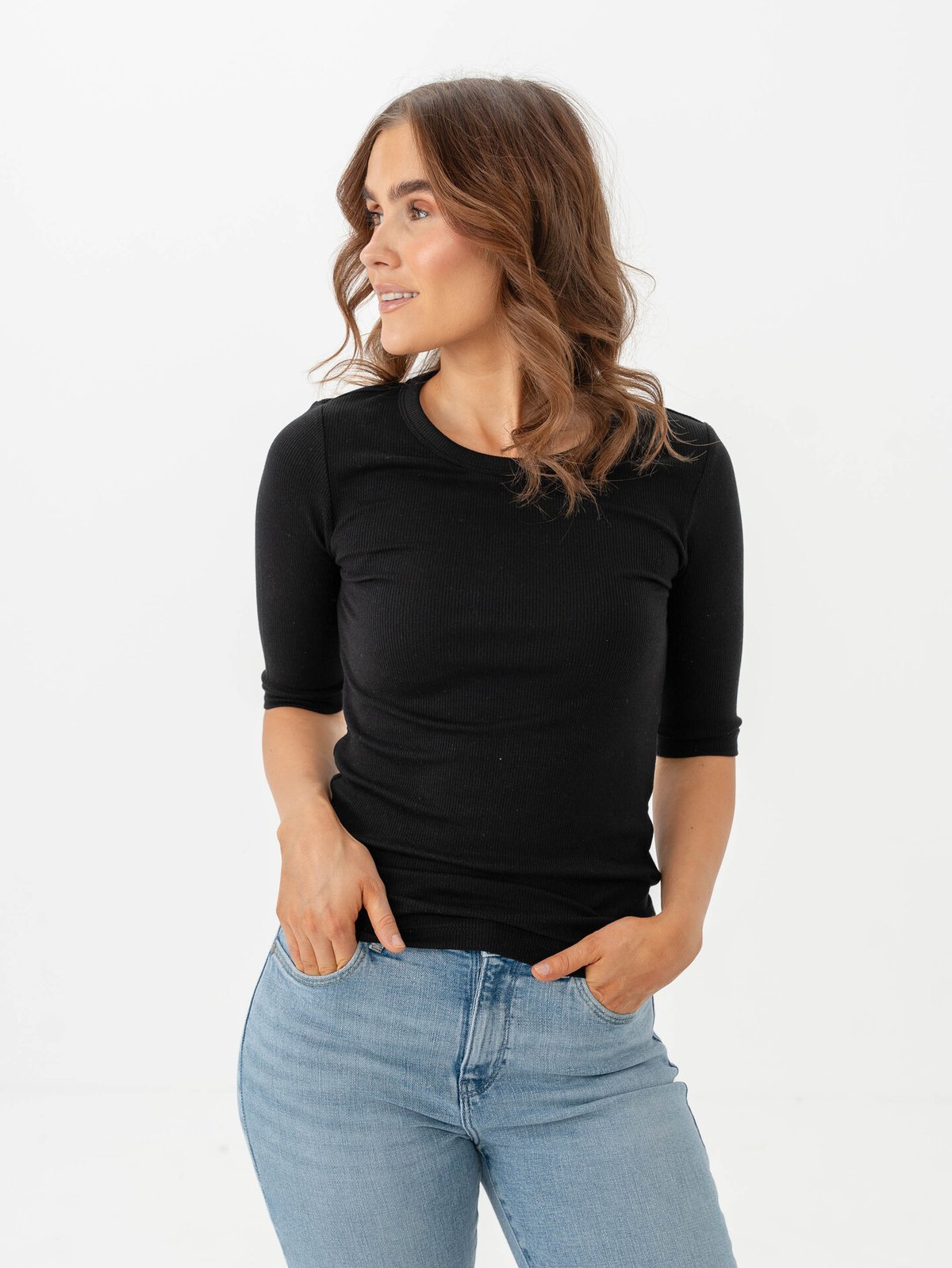 Selected Femme Dianna 2/4 O-Neck Top Black
