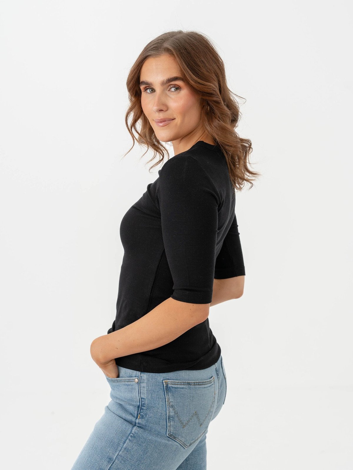 Selected Femme Dianna 2/4 O-Neck Top Black