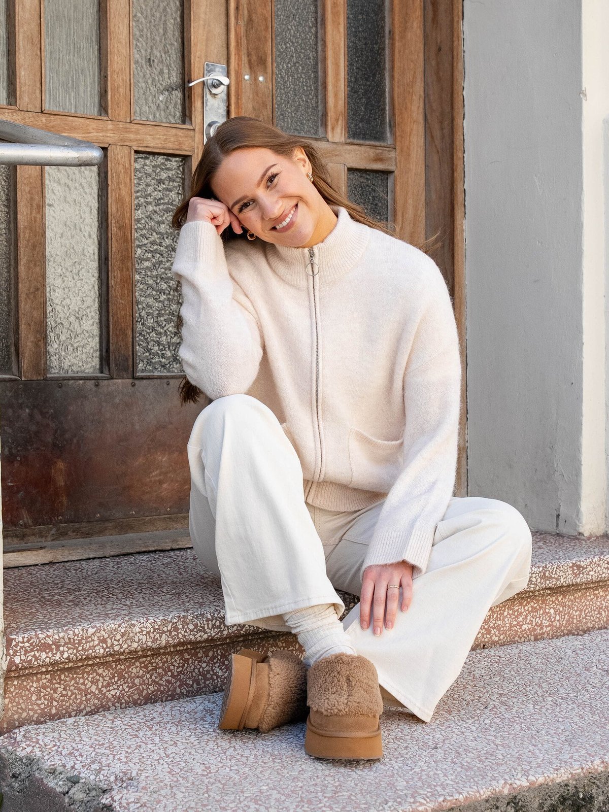 Selected Femme Sia Ras Long Sleeve Knit Zipper Cardigan Birch Melange