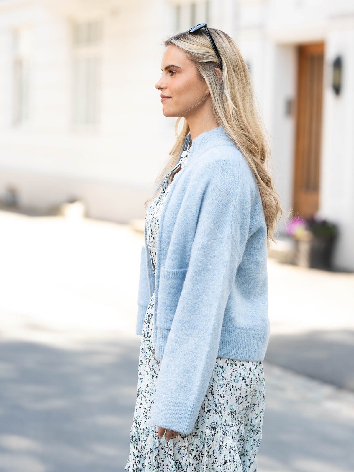 Selected Femme Sia Ras Long Sleeve Knit Zipper Cardigan Blue