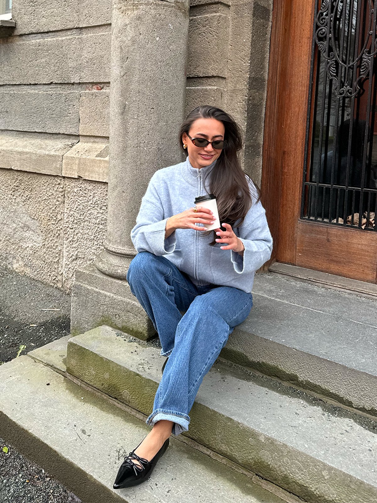 Selected Femme Sia Ras Long Sleeve Knit Zipper Cardigan Cashmere Blue Melange