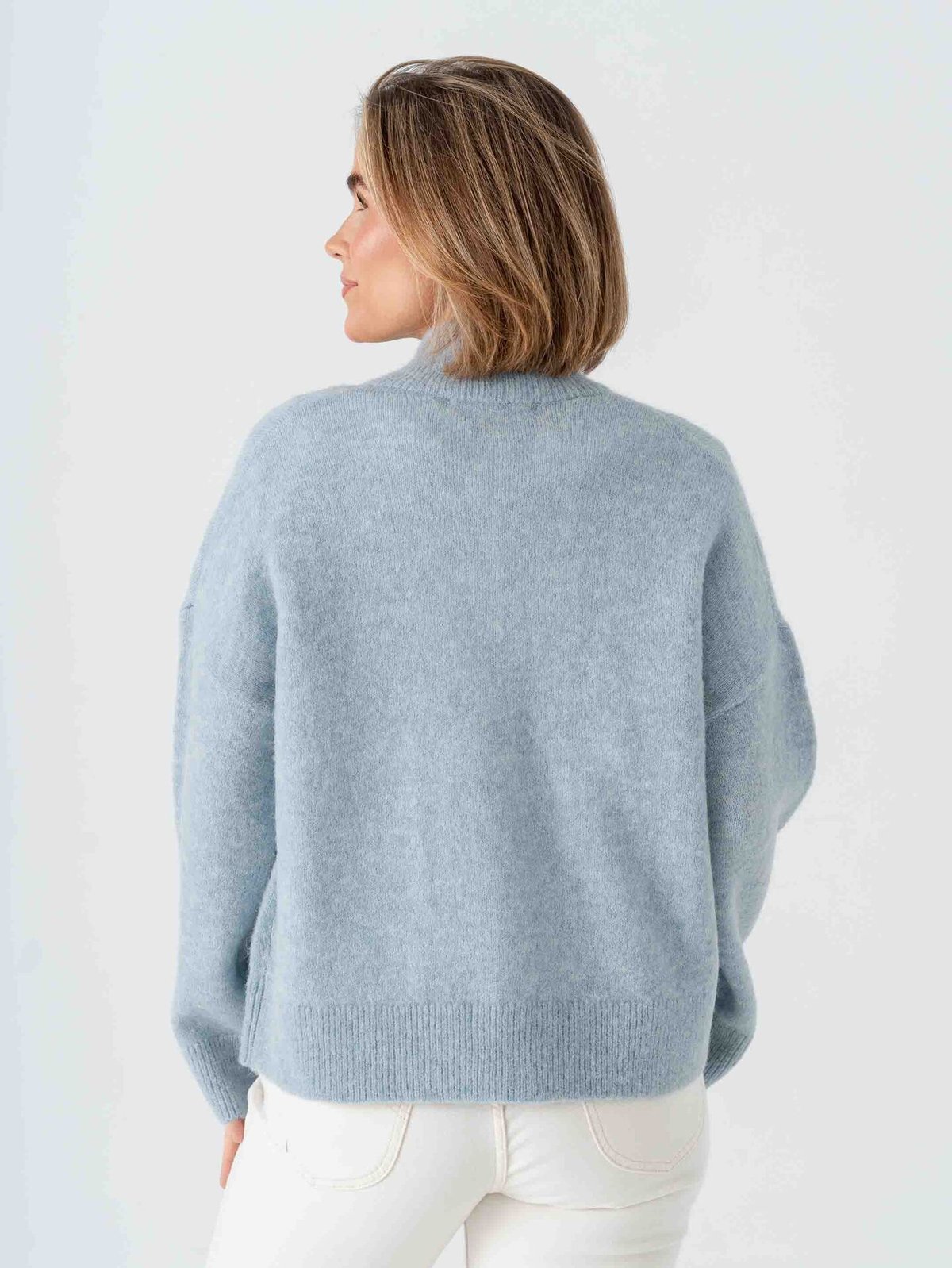 Selected Femme Sia Ras Long Sleeve Knit Zipper Cardigan Dusty Blue