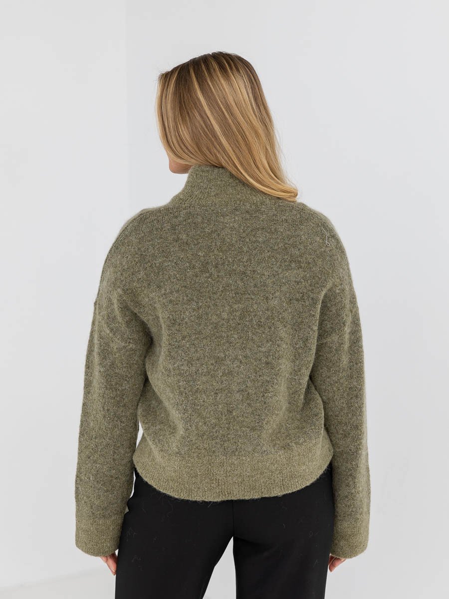 Selected Femme Sia Ras Long Sleeve Knit Zipper Cardigan Dusky Green Melange