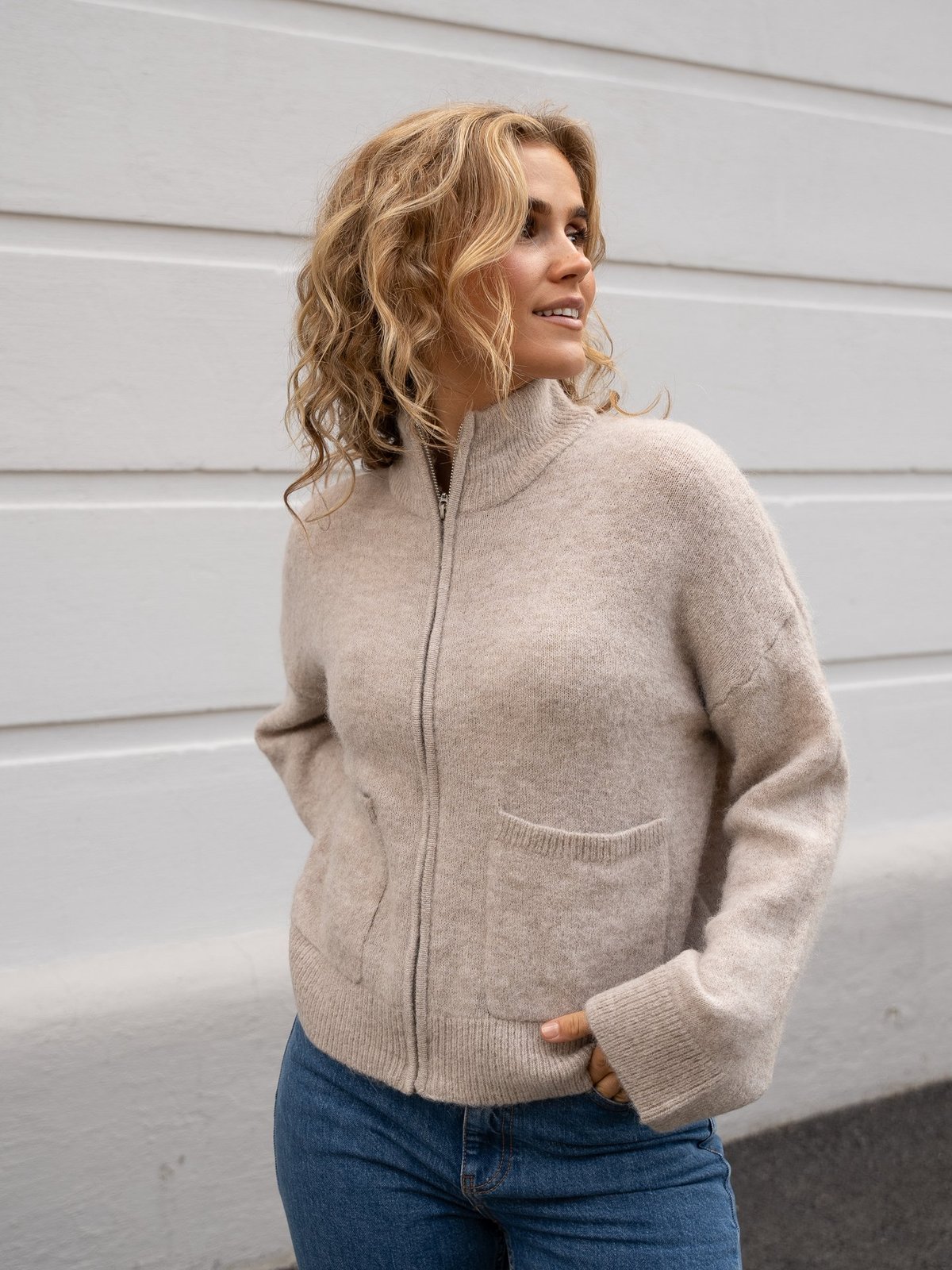 Selected Femme Sia Ras Long Sleeve Knit Zipper Cardigan Dove melange