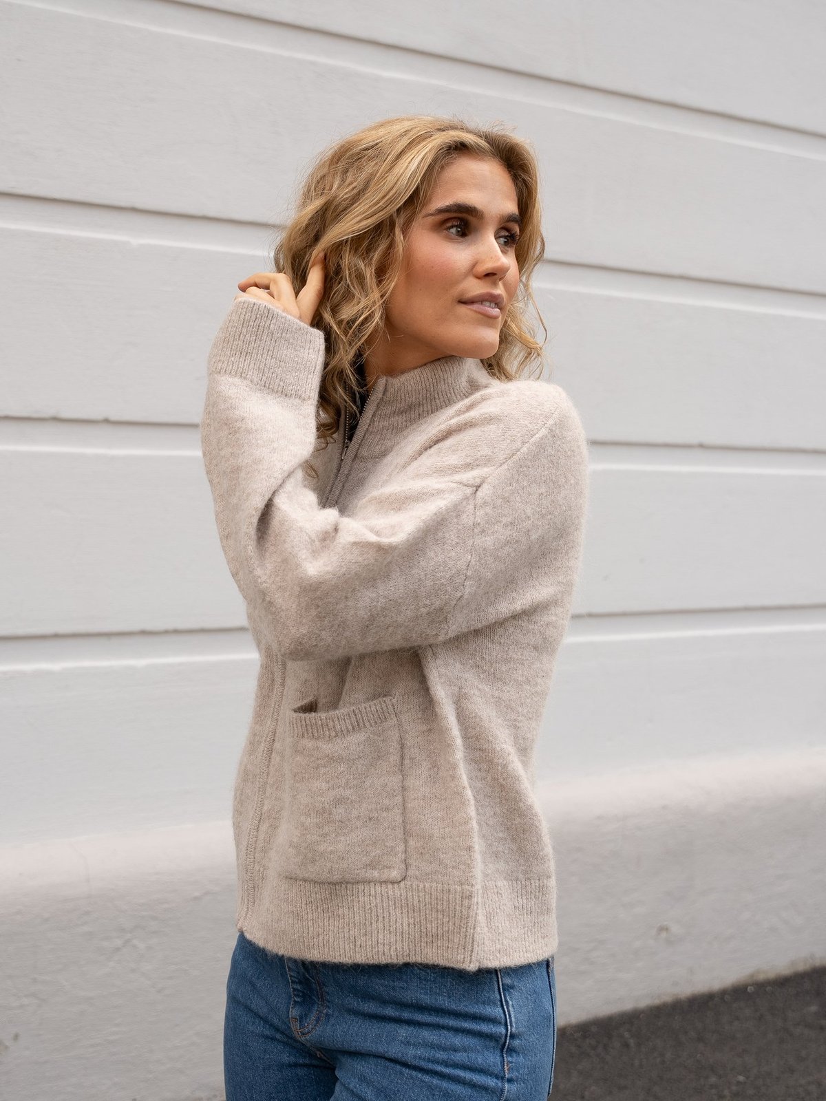 Selected Femme Sia Ras Long Sleeve Knit Zipper Cardigan Dove melange