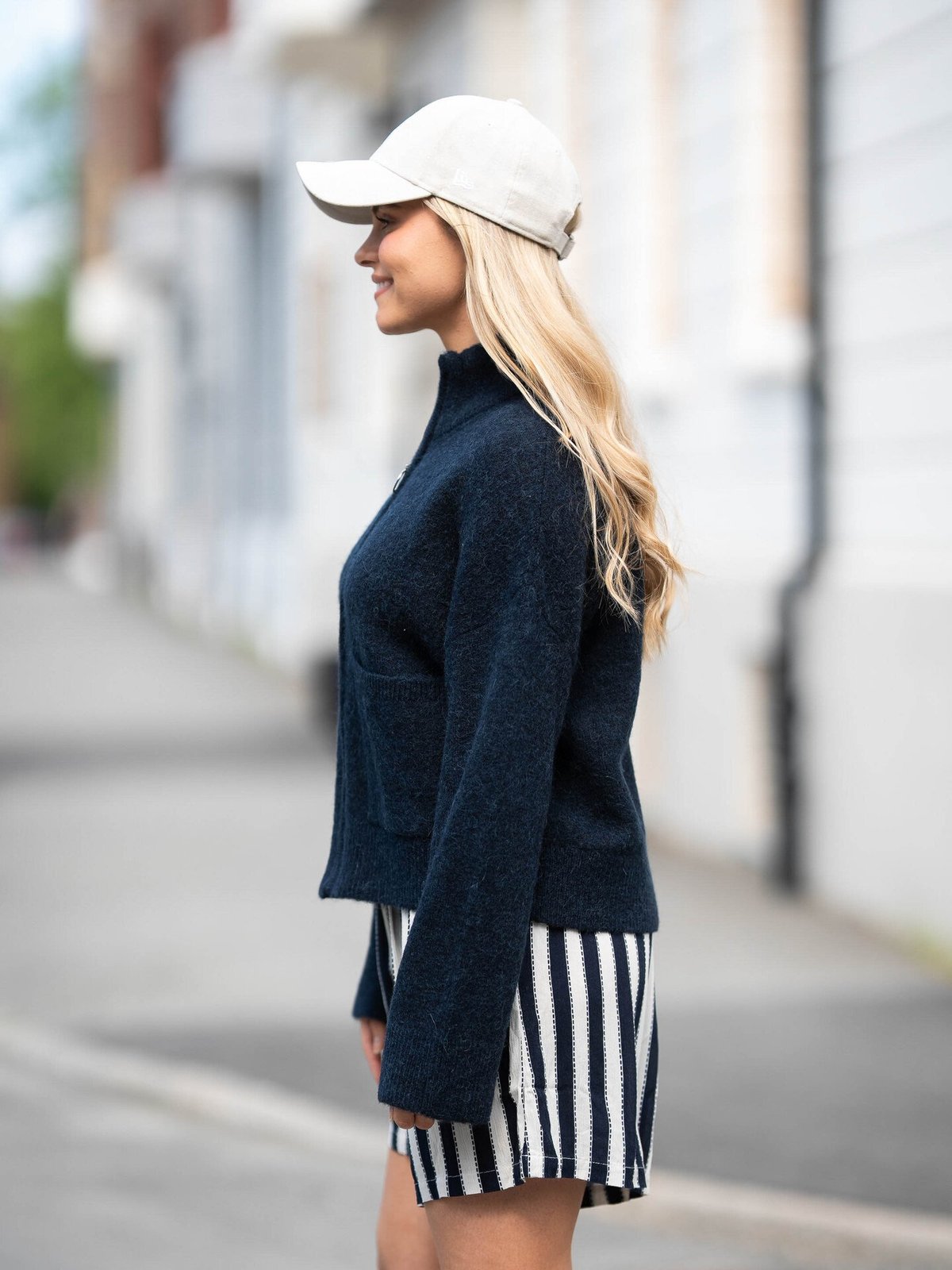 Selected Femme Sia Ras Long Sleeve Knit Zipper Cardigan Dark Sapphire Melange