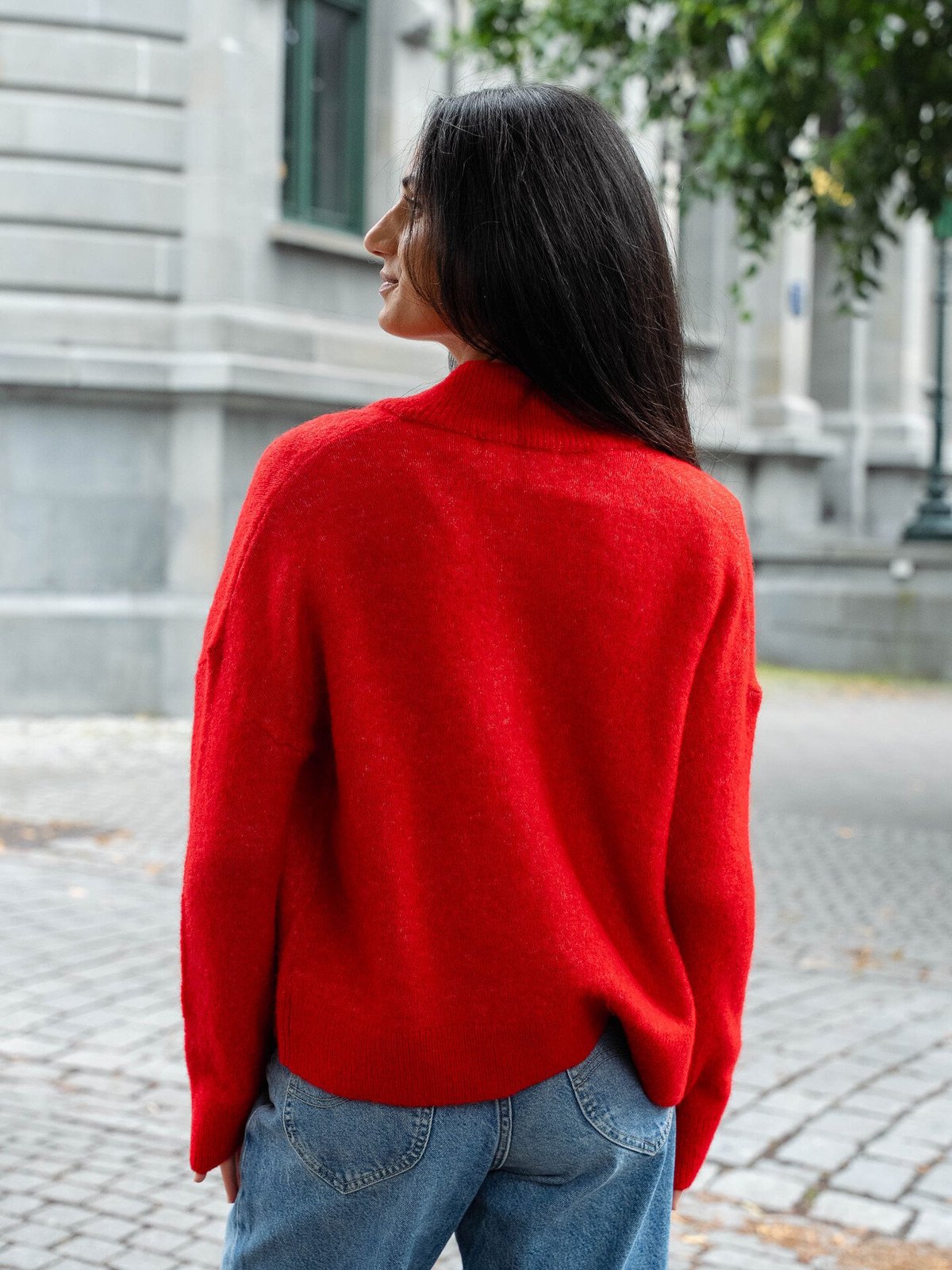 Selected Femme Sia Ras Long Sleeve Knit Zipper Cardigan Equestrian Red