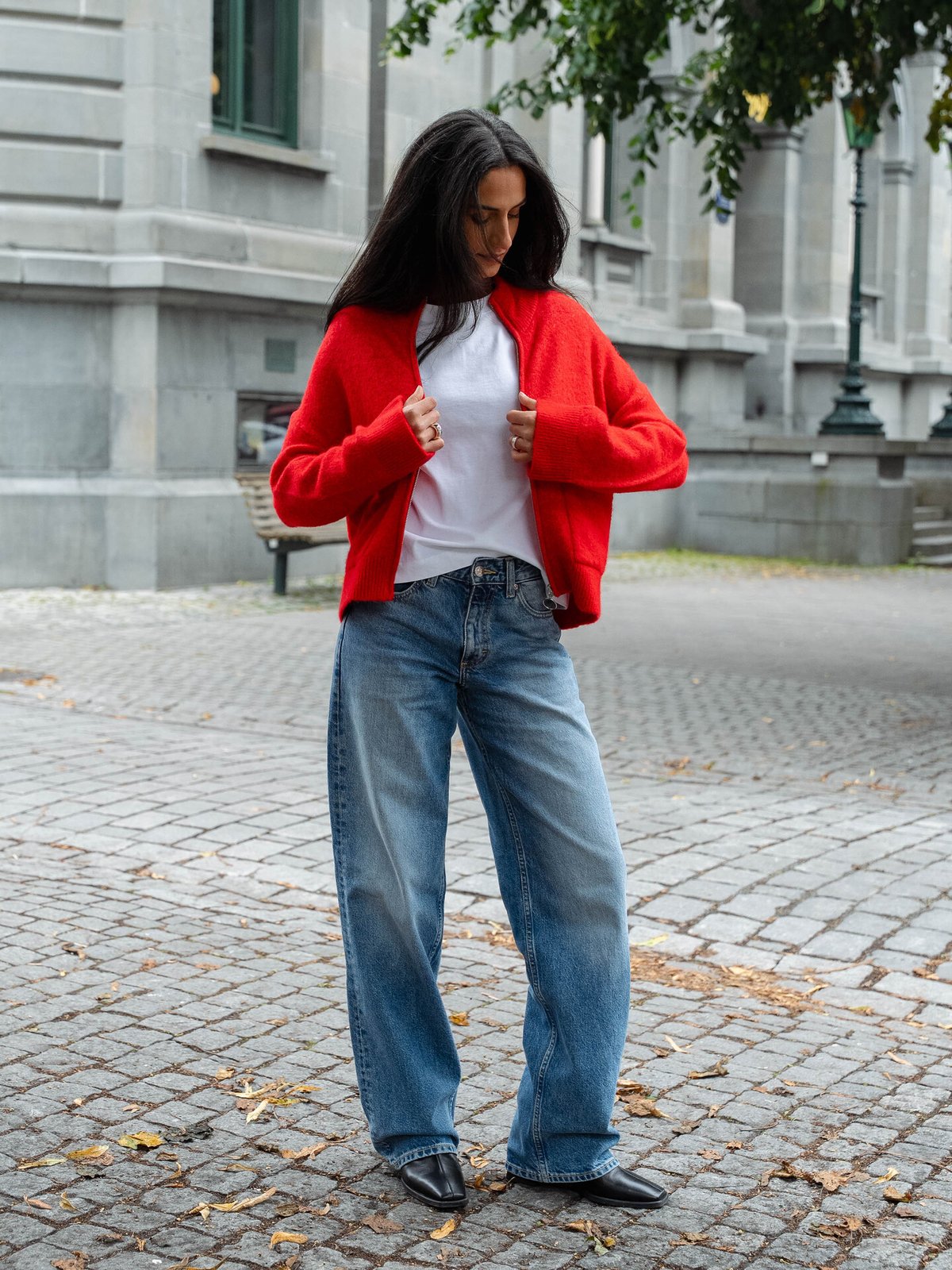 Selected Femme Sia Ras Long Sleeve Knit Zipper Cardigan Equestrian Red