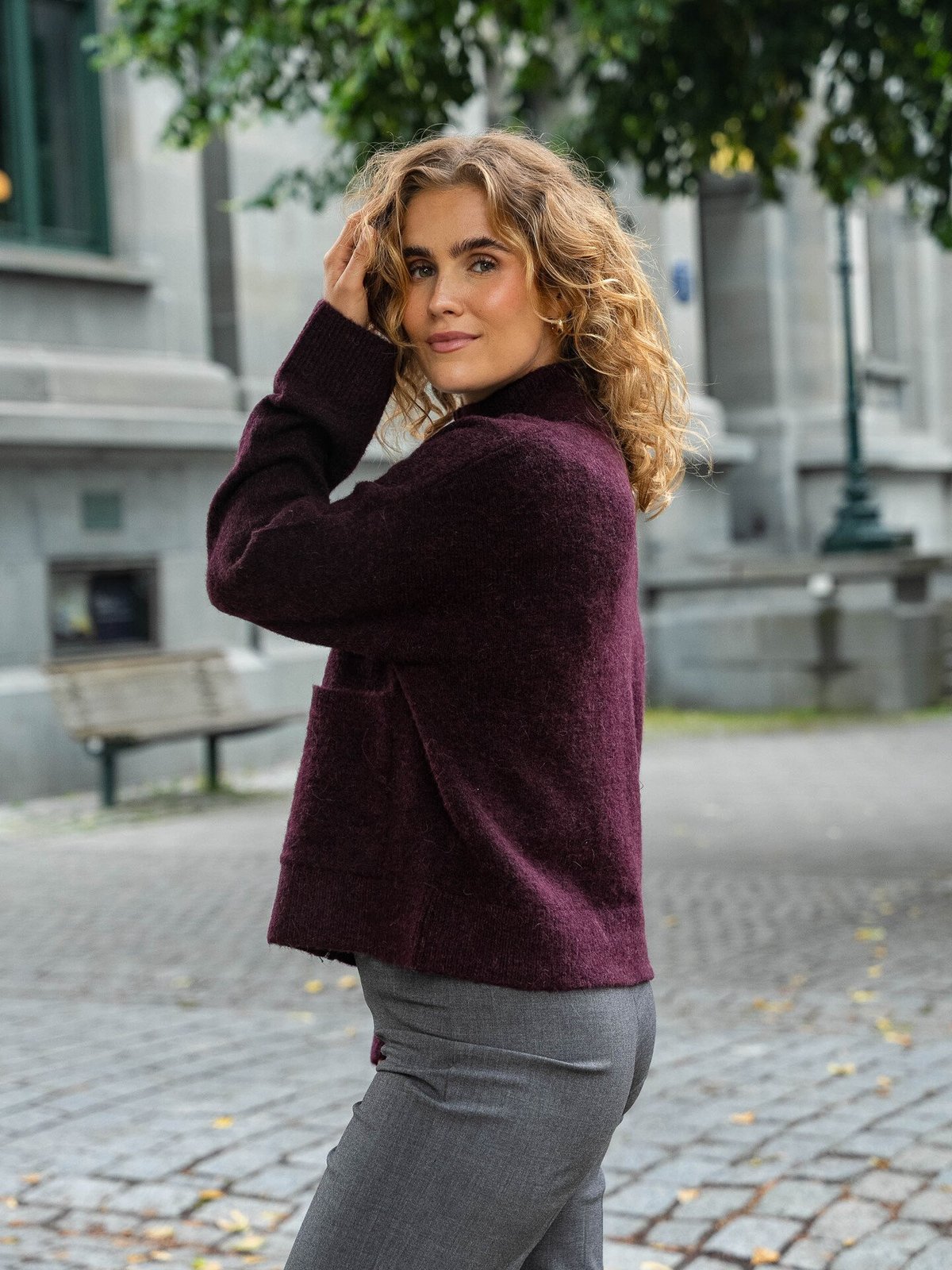 Selected Femme Sia Ras Long Sleeve Knit Zipper Cardigan Fig MELANGE