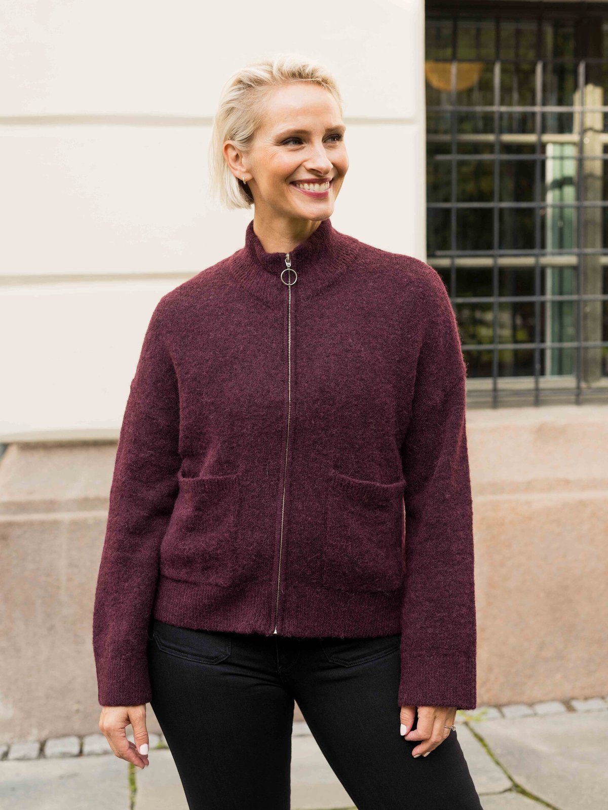 Selected Femme Sia Ras Long Sleeve Knit Zipper Cardigan Fig MELANGE