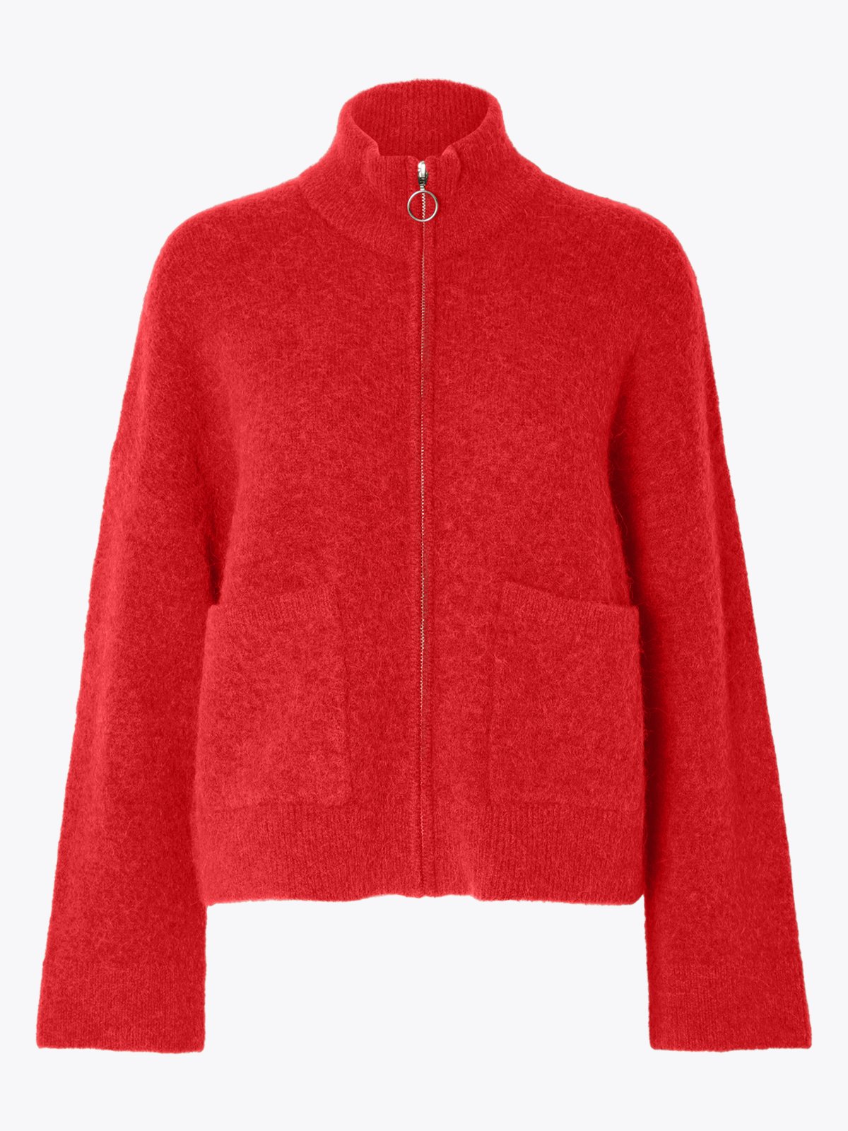 Selected Femme Sia Ras Long Sleeve Knit Zipper Cardigan Flame