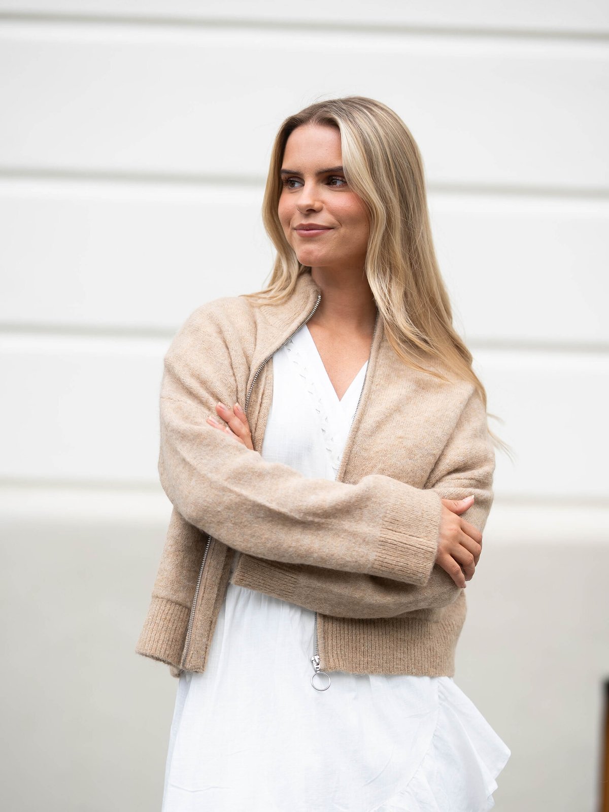 Selected Femme Sia Ras Long Sleeve Knit Zipper Cardigan Humus