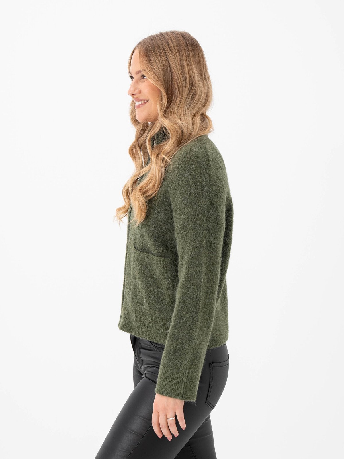 Selected Femme Sia Ras Long Sleeve Knit Zipper Cardigan Kalamata Melange