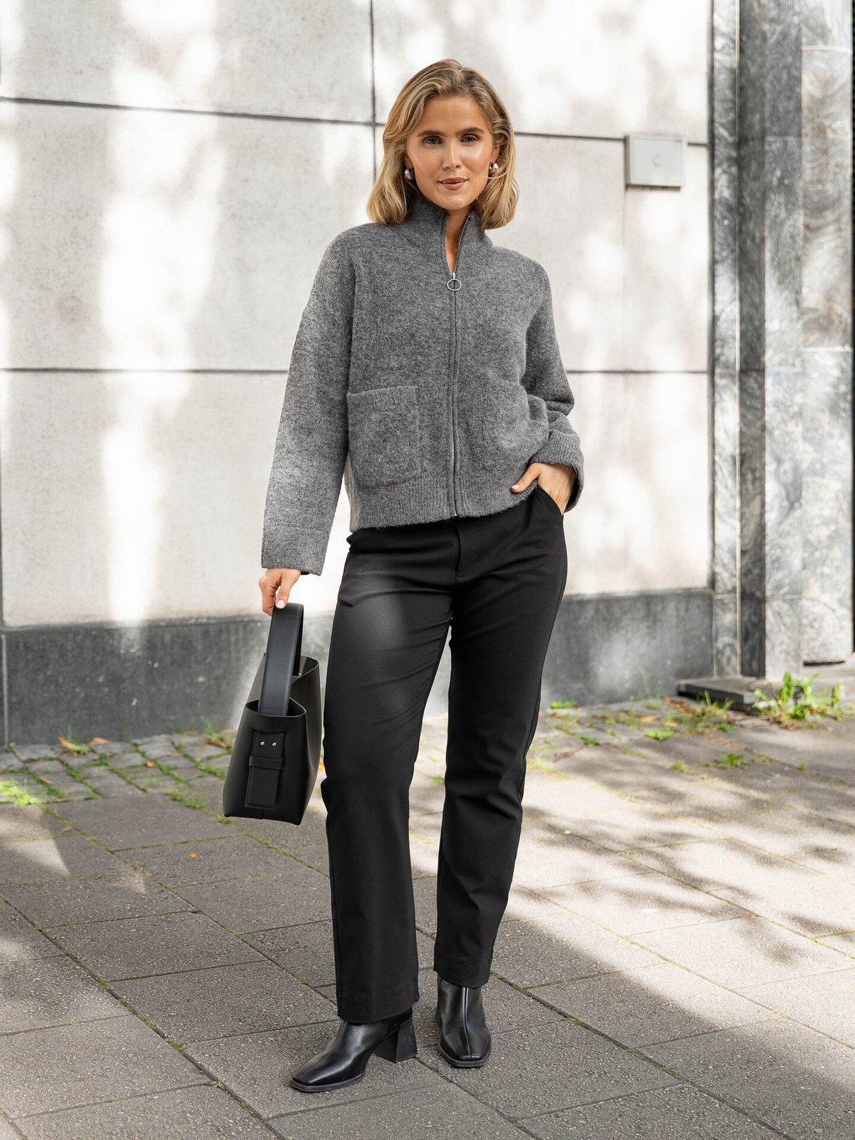 Selected Femme Sia Ras Long Sleeve Knit Zipper Cardigan Medium Grey Melange