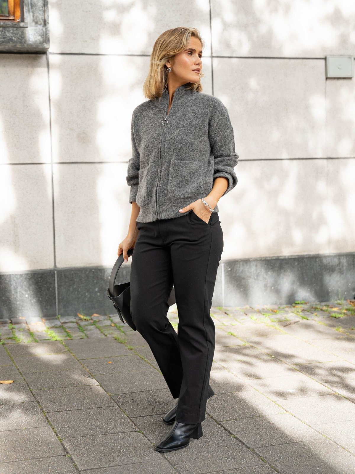 Selected Femme Sia Ras Long Sleeve Knit Zipper Cardigan Medium Grey Melange