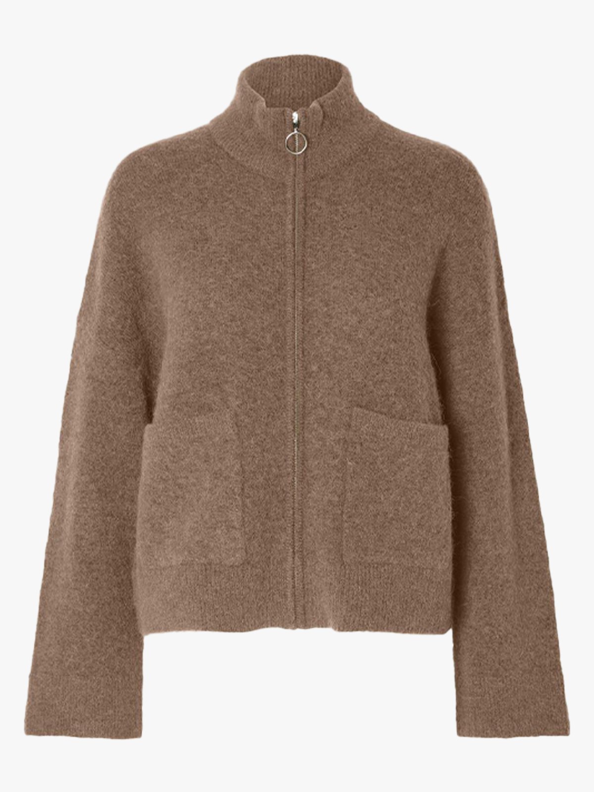 Selected Femme Sia Ras Long Sleeve Knit Zipper Cardigan Coca Mocha