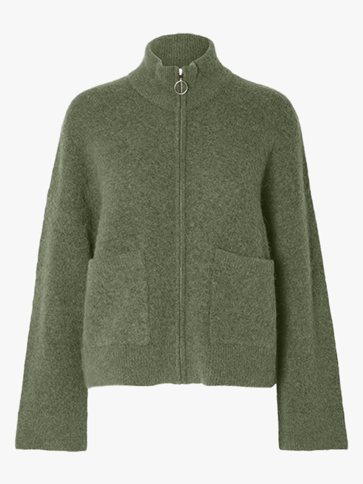 Selected Femme Sia Ras Long Sleeve Knit Zipper Cardigan Olivine