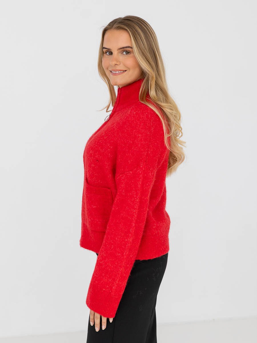 Selected Femme Sia Ras Long Sleeve Knit Zipper Cardigan Ski Patrol