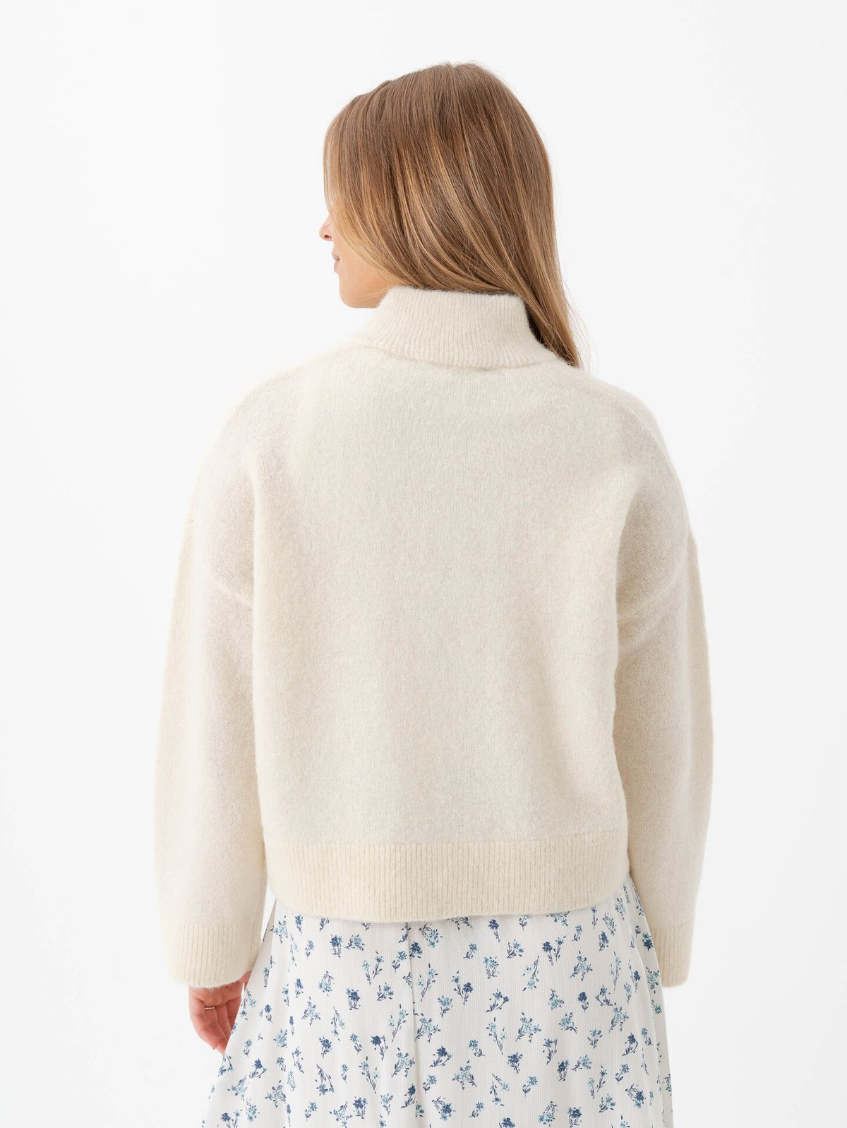 Selected Femme Sia Ras Long Sleeve Knit Zipper Cardigan Snow White Melange
