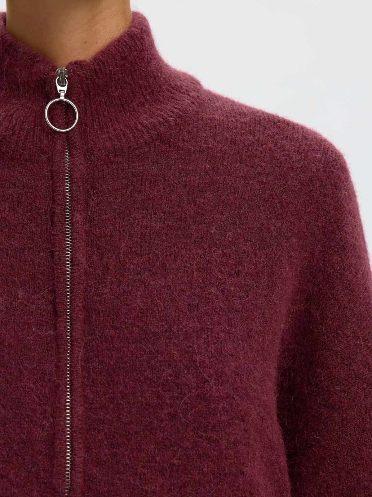 Selected Femme Sia Ras Long Sleeve Knit Zipper Cardigan Tawny Port