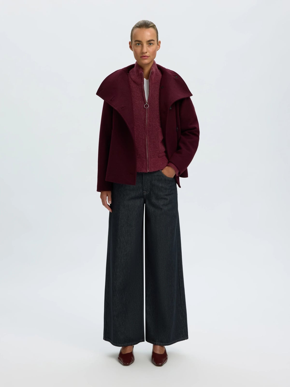 Selected Femme Sia Ras Long Sleeve Knit Zipper Cardigan Tawny Port
