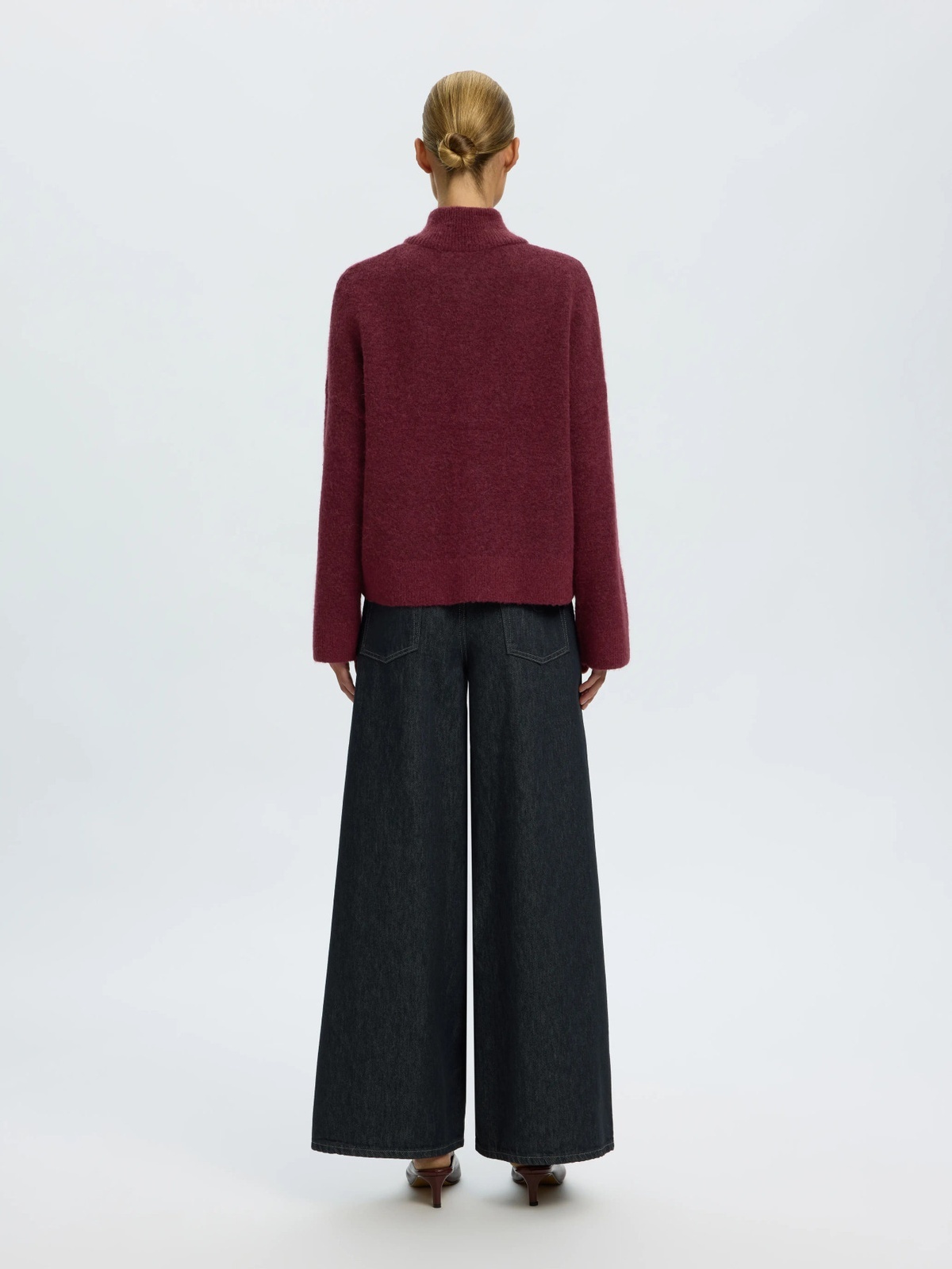 Selected Femme Sia Ras Long Sleeve Knit Zipper Cardigan Tawny Port