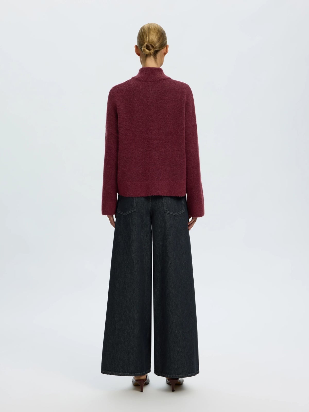 Selected Femme Sia Ras Long Sleeve Knit Zipper Cardigan Tawny Port