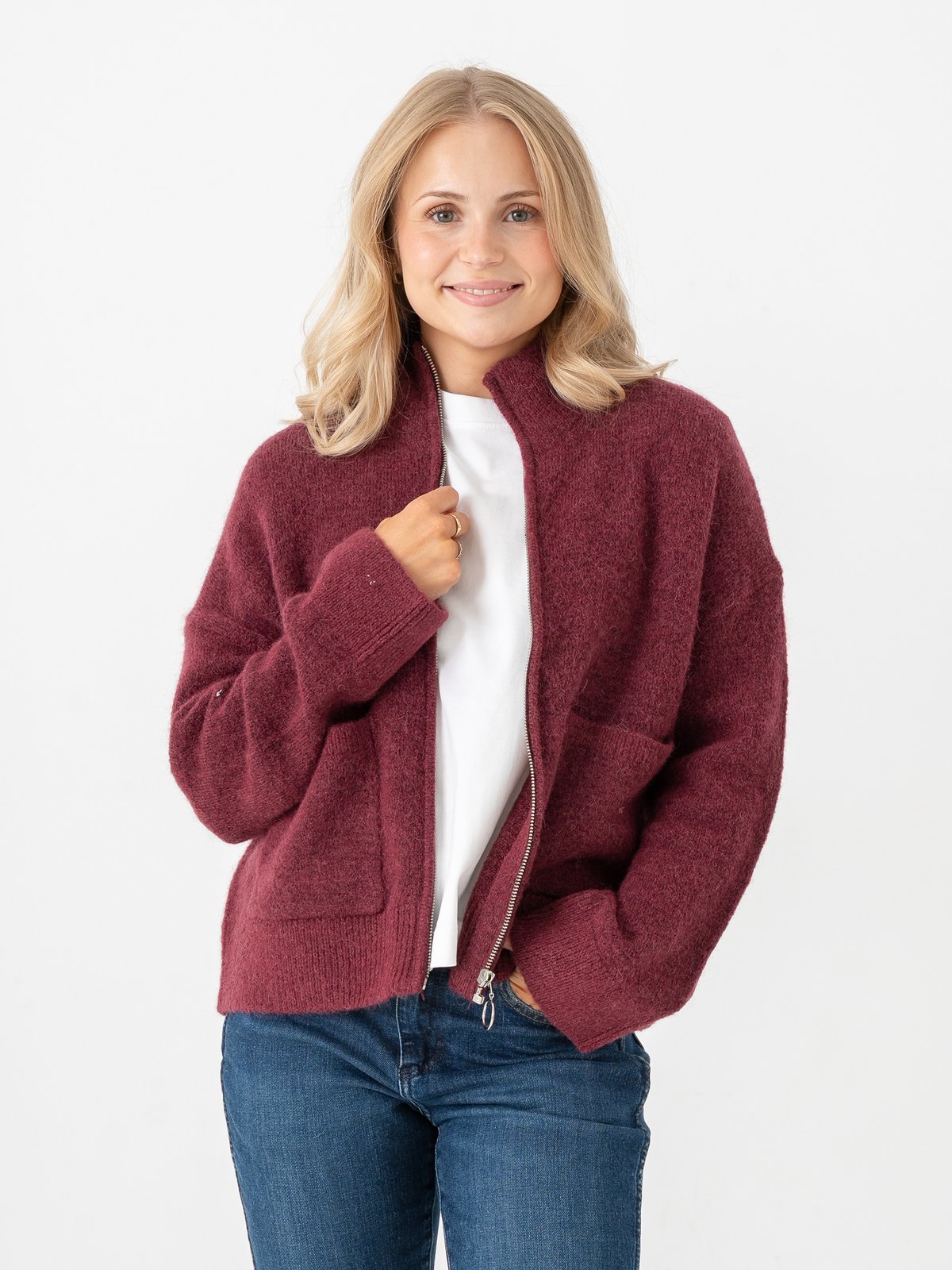 Selected Femme Sia Ras Long Sleeve Knit Zipper Cardigan Tawny Port