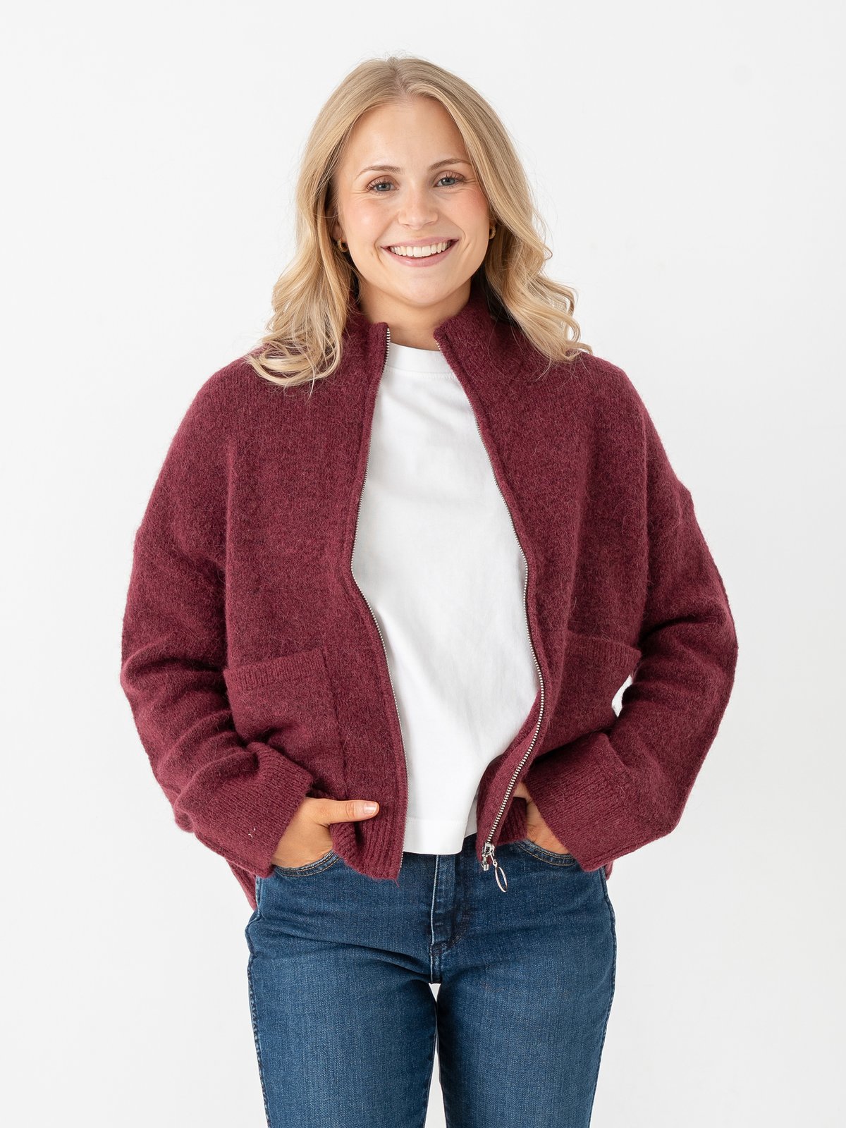 Selected Femme Sia Ras Long Sleeve Knit Zipper Cardigan Tawny Port