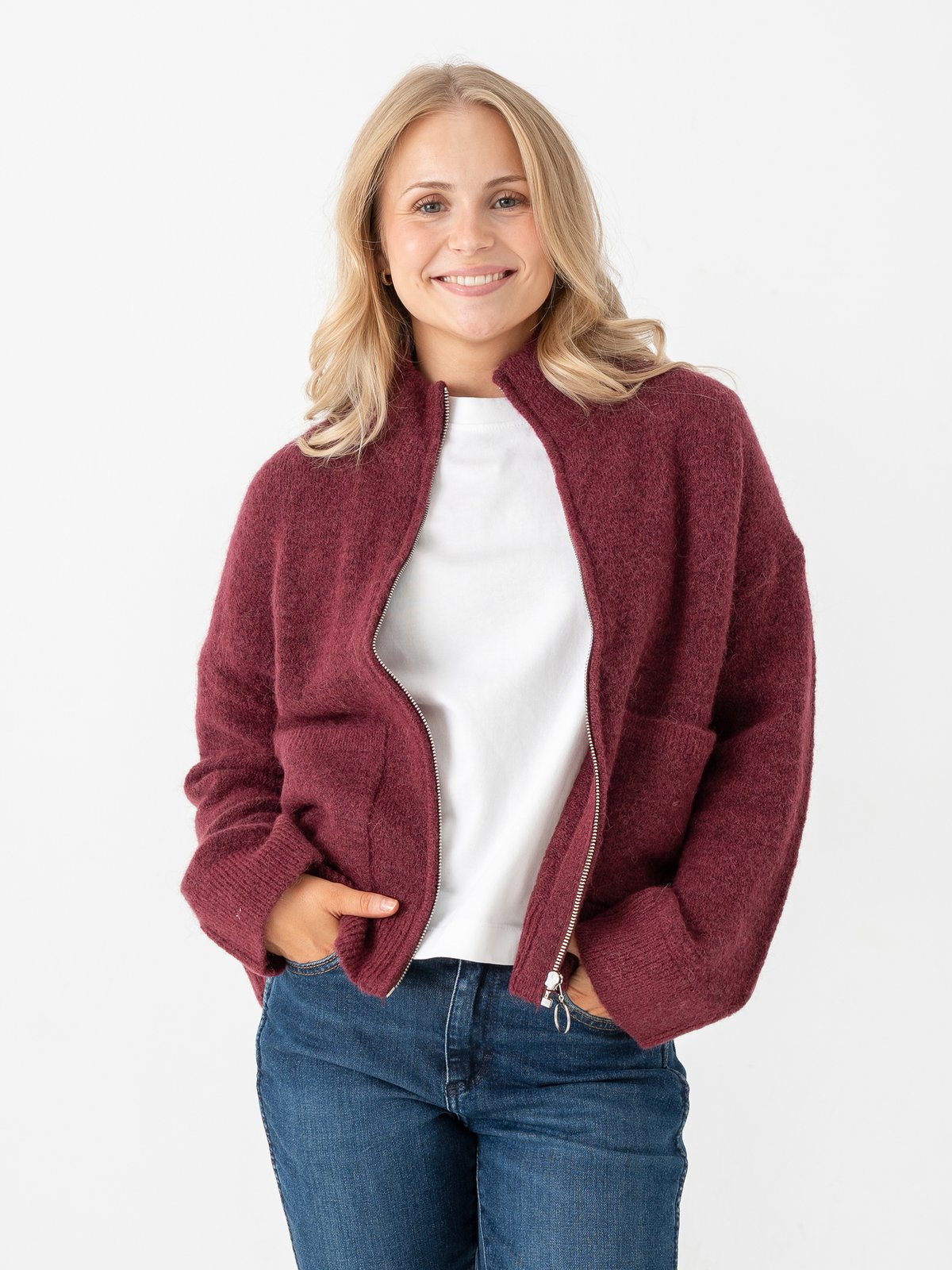 Selected Femme Sia Ras Long Sleeve Knit Zipper Cardigan Tawny Port