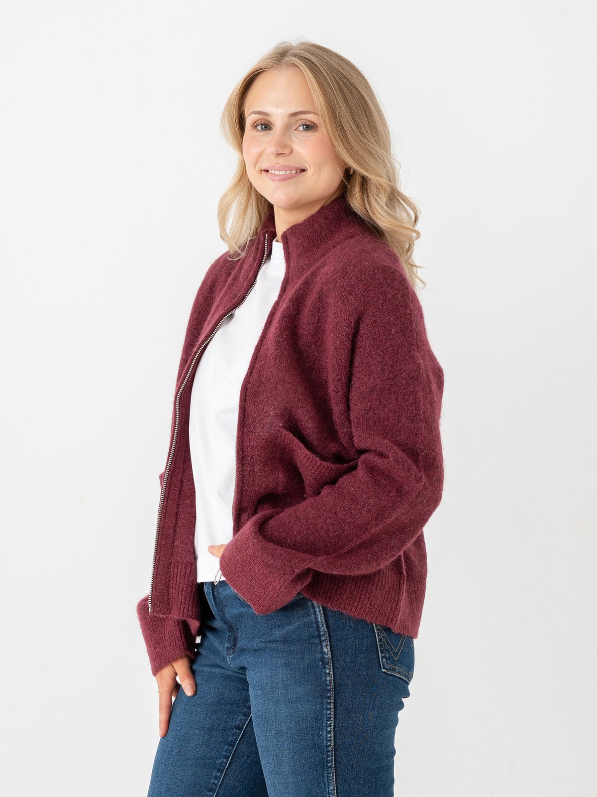 Selected Femme Sia Ras Long Sleeve Knit Zipper Cardigan Tawny Port