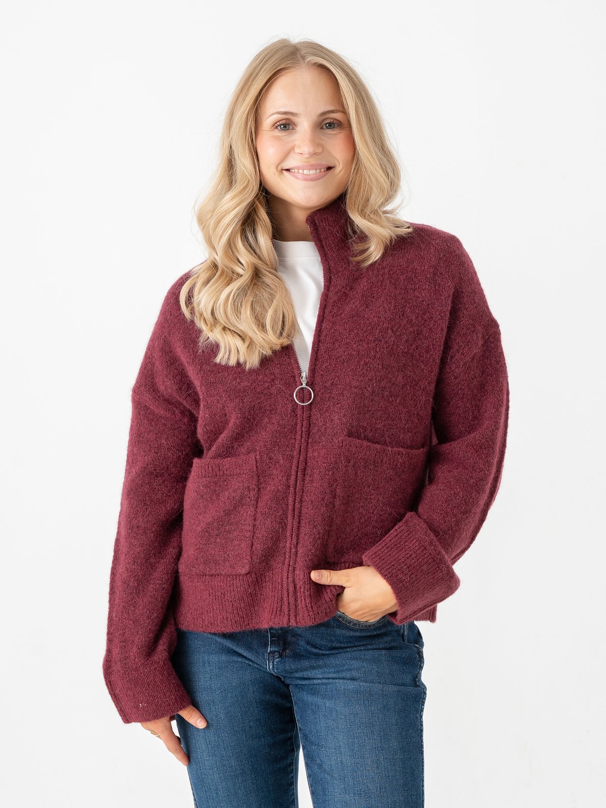 Selected Femme Sia Ras Long Sleeve Knit Zipper Cardigan Tawny Port