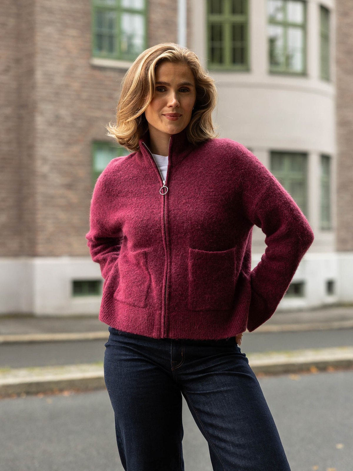 Selected Femme Sia Ras Long Sleeve Knit Zipper Cardigan Tawny Port