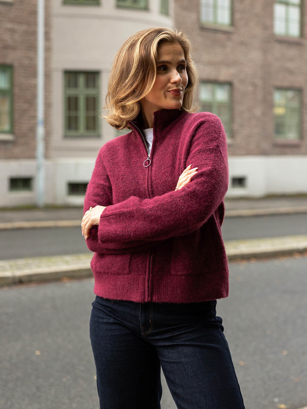 Selected Femme Sia Ras Long Sleeve Knit Zipper Cardigan Tawny Port