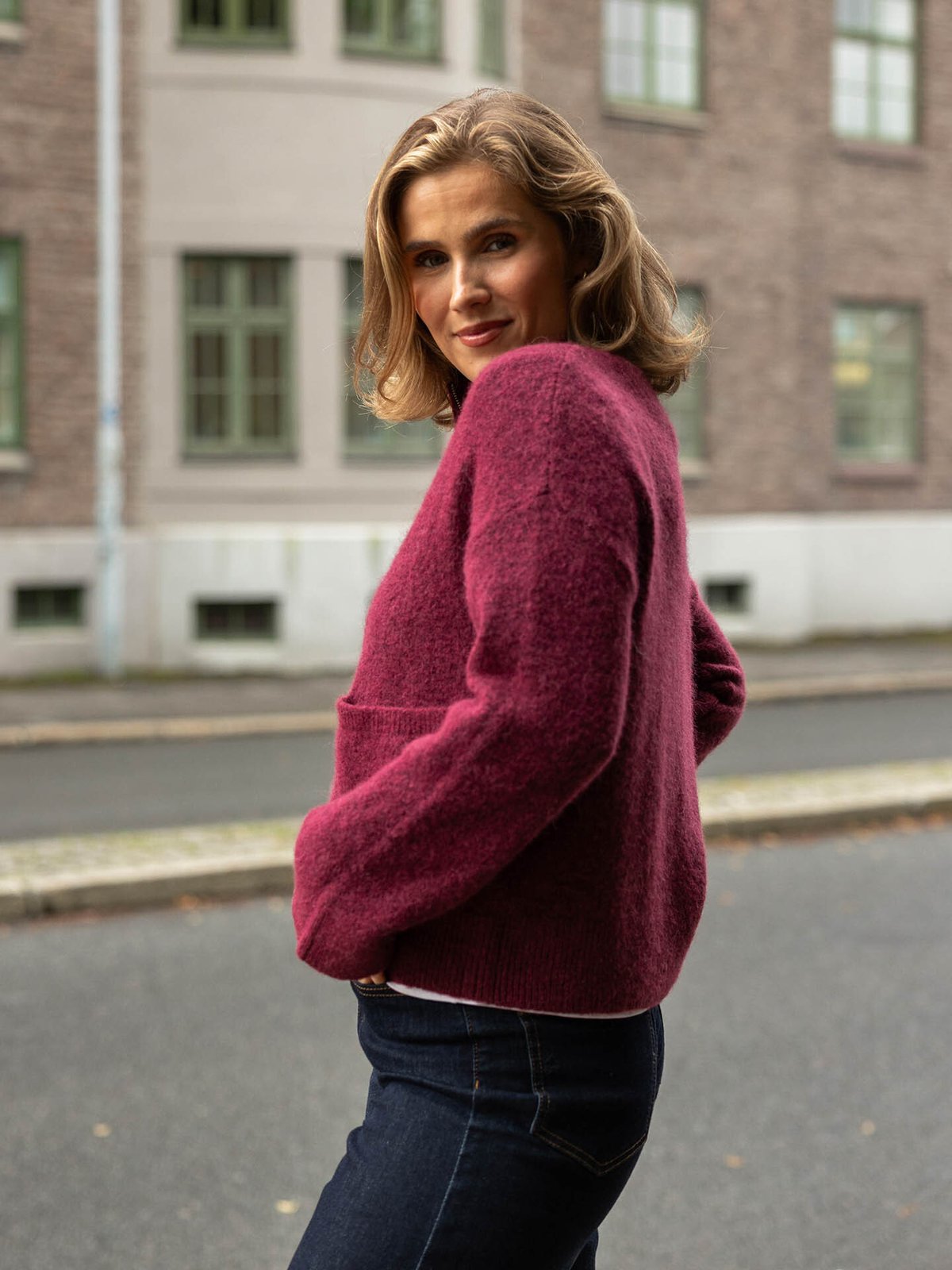 Selected Femme Sia Ras Long Sleeve Knit Zipper Cardigan Tawny Port