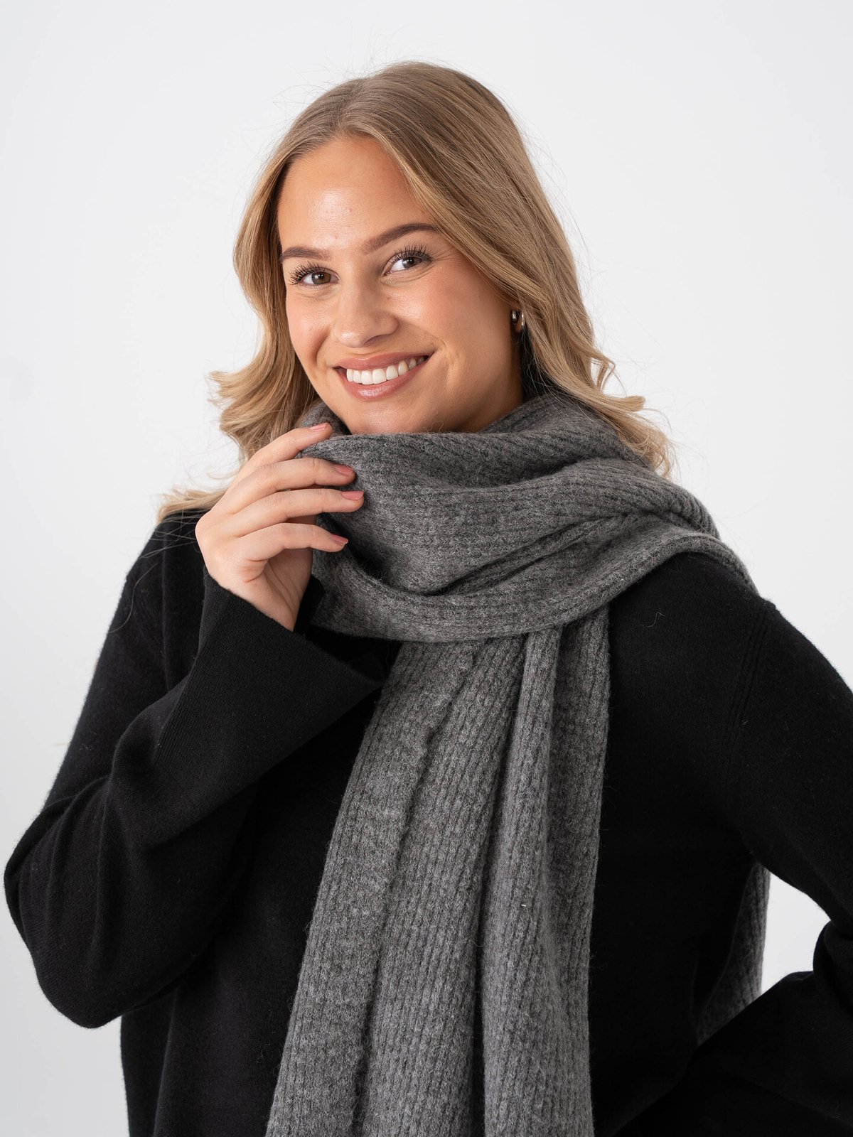 Selected Femme Maline Knit Scarf Medium Grey Melange
