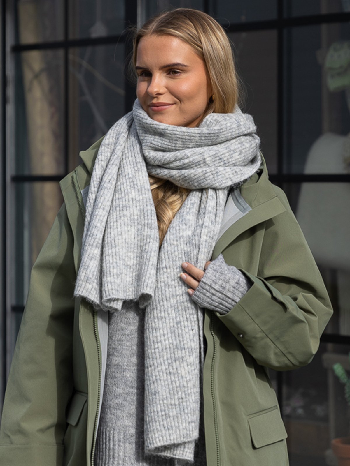 Selected Femme Maline Knit Scarf Light Grey Melange