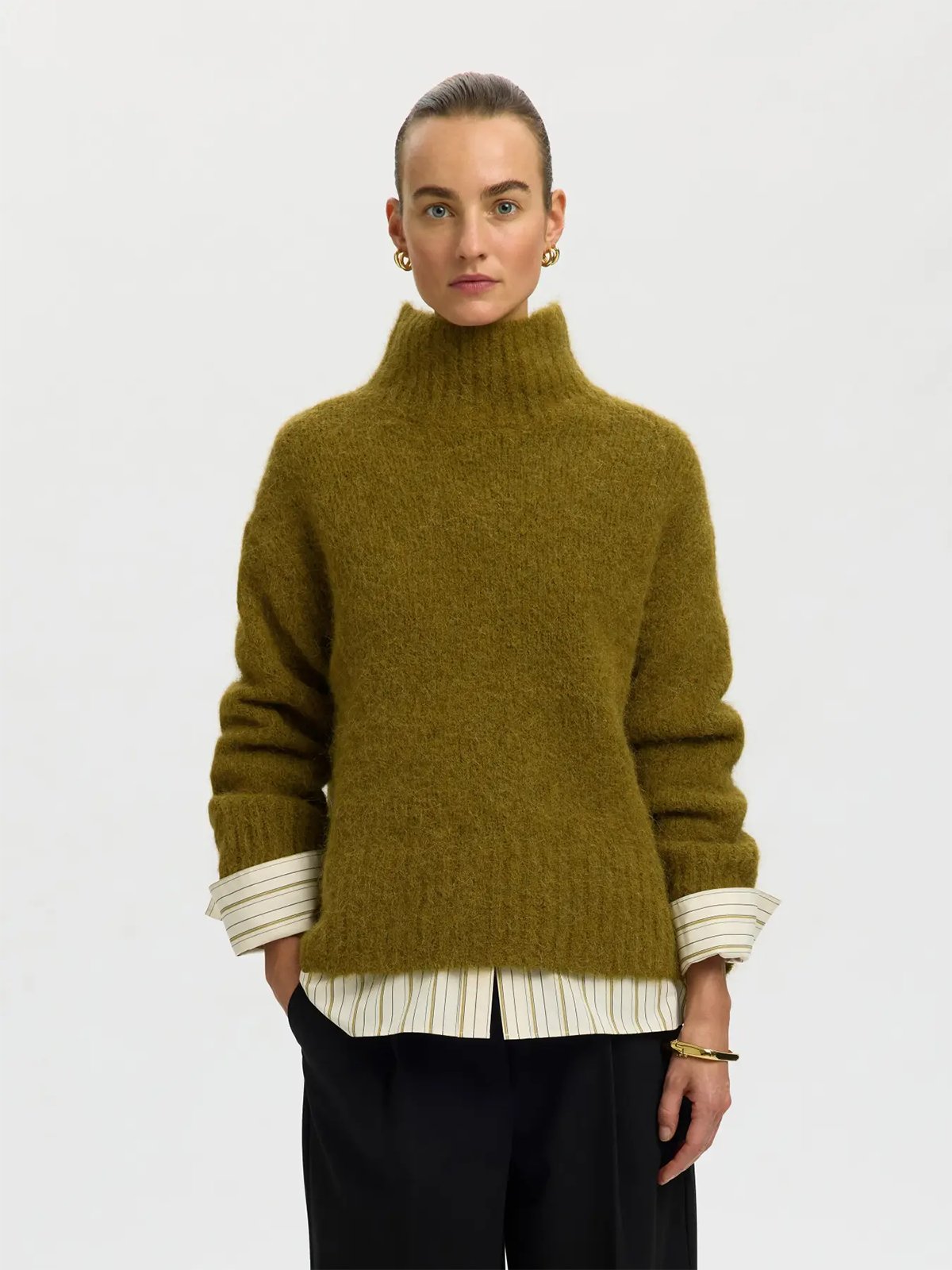 Selected Femme Gabriella Long Sleeve Knit High Neck Fir Green