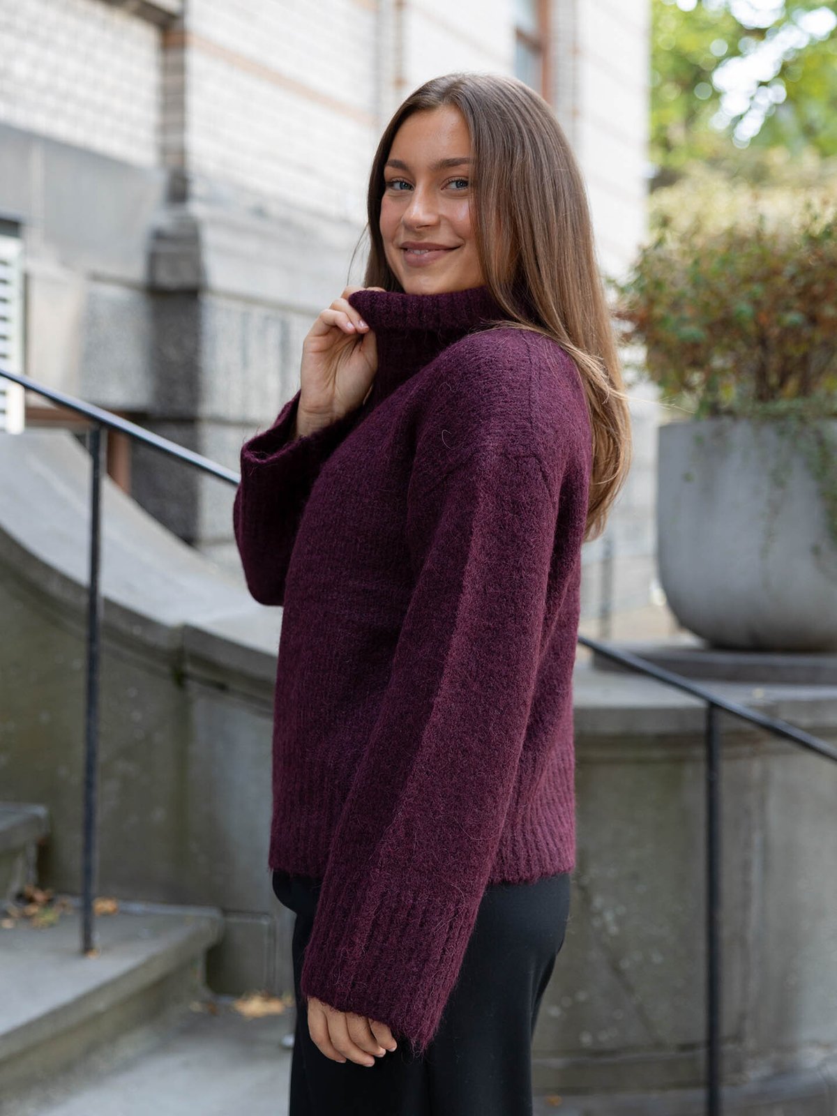 Selected Femme Gabriella Long Sleeve Knit High Neck Fig Melange