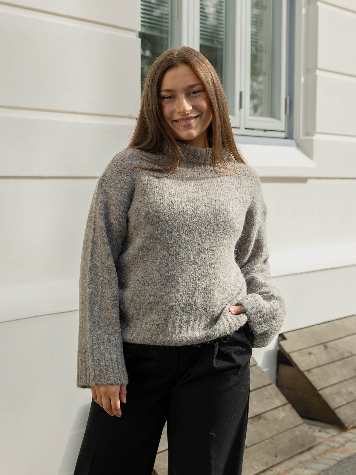 Selected Femme Gabriella Long Sleeve Knit High Neck Steel Gray MELANGE