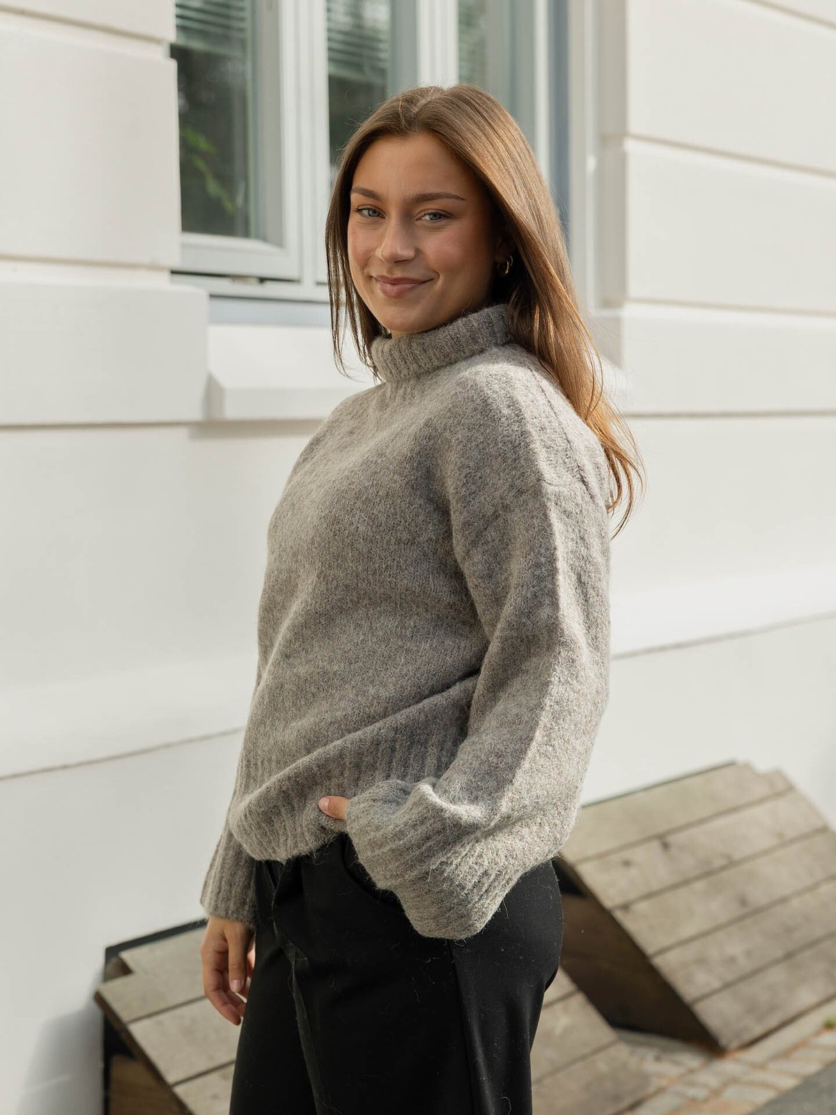 Selected Femme Gabriella Long Sleeve Knit High Neck Steel Gray MELANGE