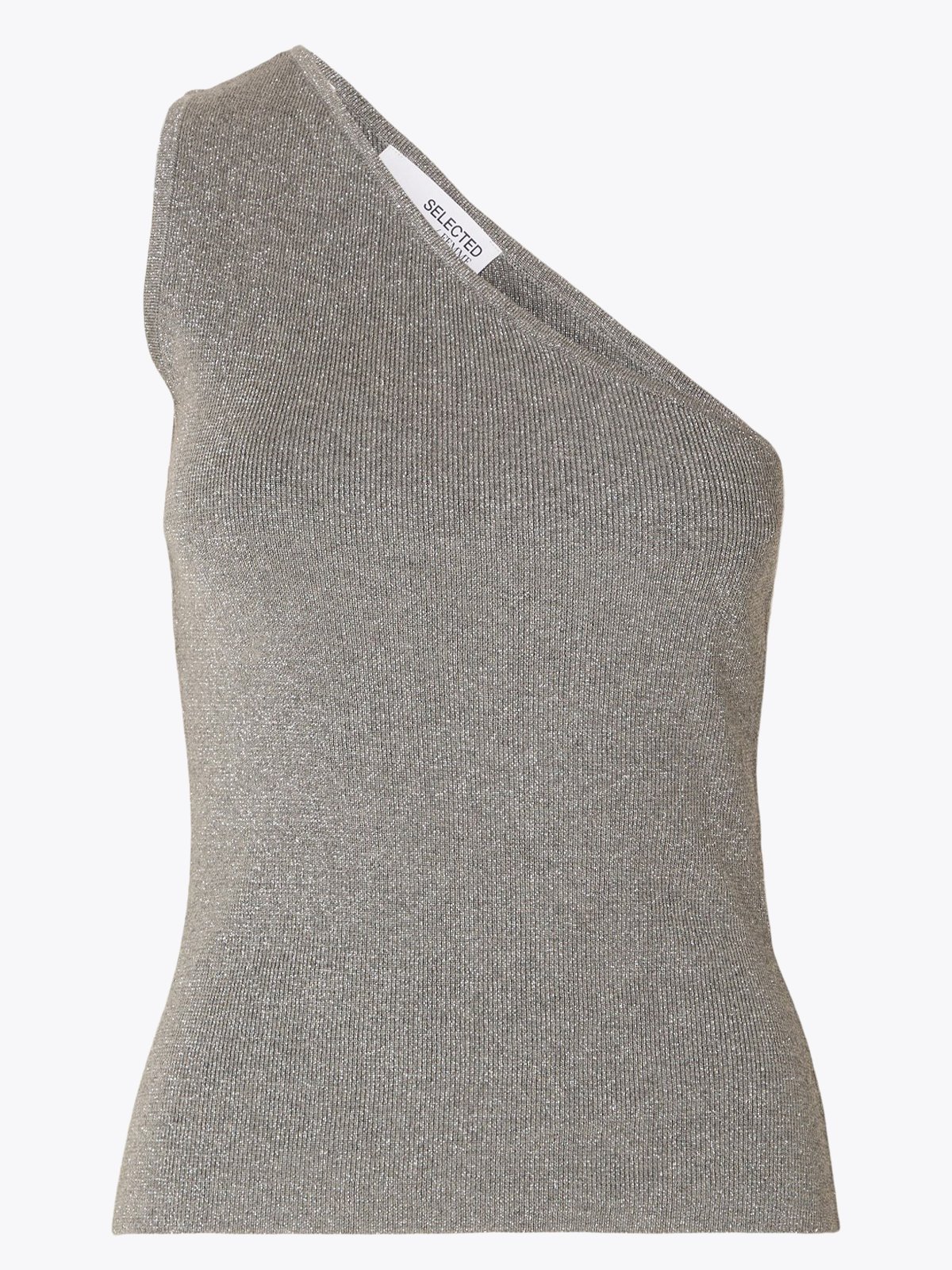 Selected Femme Lura Lurex One Shoulder Knit Top Medium Grey Melange