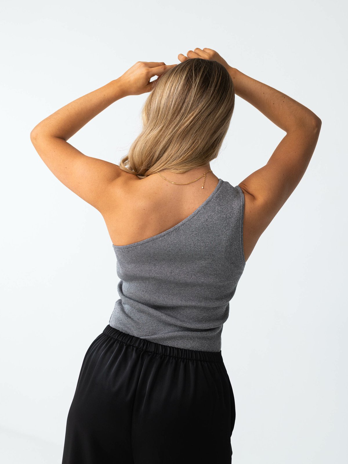 Selected Femme Lura Lurex One Shoulder Knit Top Medium Grey Melange