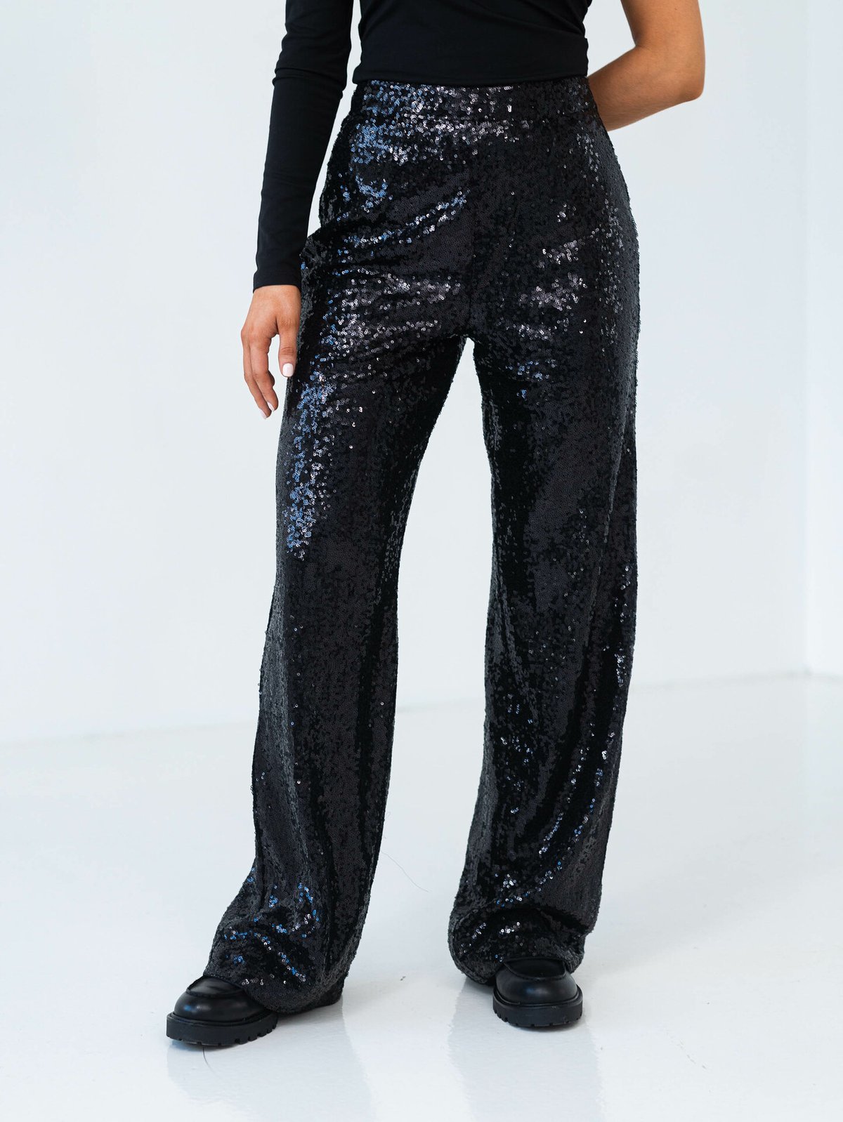 Selected Femme Alaia High Waisted Long Sequins Pant Black